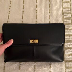 J. Crew Black Leather Clutch with Gold Clasp